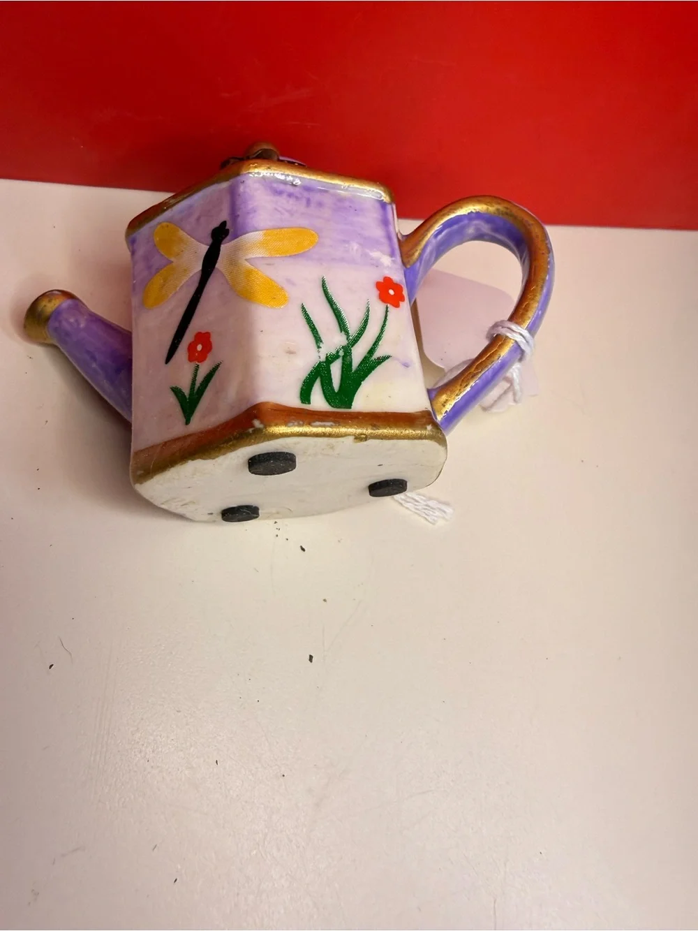 Hand-Painted Purple Floral Porcelain Teapot Accent